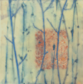 Caryl St. Ama "Can’t see the Forest for the Trees" encaustic, collage, oil on wood panel, 2015